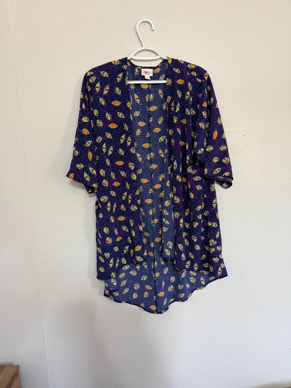 🌿 Vibrant & Retro! LuLaRoe Purple & Yellow Leaf Print Lindsay Kimono Cardigan